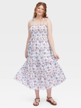 Roller Rabbit x Target Sketched Floral Tie Shoulder Tiered Maxi A-Line  Dress